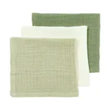 Meyco Baby Uni Monddoekjes - 3 Stuks - Pre-Washed Hydrofiel - 30 x 30 cm - Naturel/Soft Olive/Olive Green