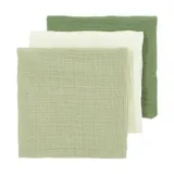 Meyco Baby Uni Tetra Doeken - 3 Stuks - Pre-Washed Tetra - 70 x 70 cm - Naturel/Soft Olive/Olive Green