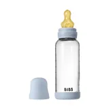 BIBS Fles - Medium Flow - Ronde Speen - 240 ml - Glas/Latex - Baby Blue