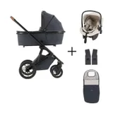 Qute Q-Rider Plus Kinderwagen - Denim Blue | Kidsriver Curve Autostoel - Clay