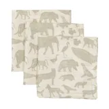 Jollein Monddoek Hydrofiel Animals Olive Green 31 x 31 cm 3-Pack