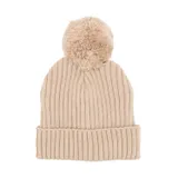 Puck Knit Pompom Muts - Sand