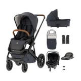 Qute Q-Rider Plus Kinderwagen - Denim Blue | Kidsriver Curve Autostoel - Black | Kidsriver Isofix Base