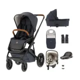 Qute Q-Rider Plus Kinderwagen - Denim Blue | Kidsriver Curve Autostoel - Clay | Kidsriver Isofix Base