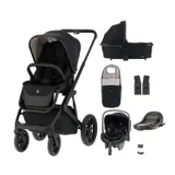 Qute Q-Rider Plus Kinderwagen - Midnight Black | Kidsriver Curve Autostoel - Black | Kidsriver Isofix Base