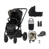 Qute Q-Rider Plus Kinderwagen - Midnight Black | Kidsriver Curve Autostoel - Clay | Kidsriver Isofix Base
