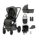 Qute Q-Rider Plus Kinderwagen - Thyme Green | Kidsriver Curve Autostoel - Black | Kidsriver Isofix Base