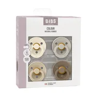 BiBs Colour Fopspeen - Rond - 4 Stuks - 6-18 Mnd - Ivory/Sand/Vanilla/Dark Oakk