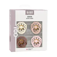 BiBs Boheme Fopspeen - Rond - 4 Stuks - 0-6 Mnd - Ivory/Blush/Woodchuck/Blossom 