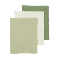 Meyco Baby Uni Washandjes - 3 Stuks - Pre-Washed Hydrofiel - Naturel/Soft Olive/Olive Green