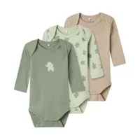 Name It Romper - 3P LS Solid Rib - Elephant