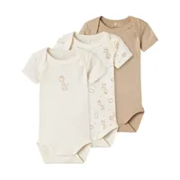 Name It Romper - 3P SS Solid Rib - Giraffe - Mt. 50