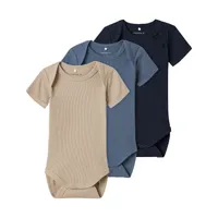 Name It Romper - 3P SS Solid Rib - China Blue 