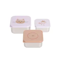 Lässig Tiny Team Cat Snackbox - 3 Stuks - Roestvrijstaal - Paars