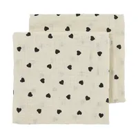 Meyco Baby Sweet Heart Tetra Doeken - 2-pack - Soft Sand/Black - 70x70 cm