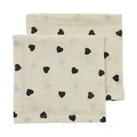  Meyco Baby Sweet Heart Monddoekjes - 2-pack - Soft Sand/Black - 30x30 cm
