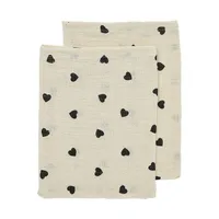 Meyco Baby Sweet Heart Washandjes - 2-pack - Soft Sand/Black - 20x17 cm