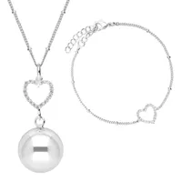 Bola Set Ketting En Armband Crystal Heart Silver Plating