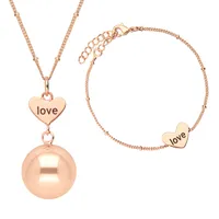 Bola Set Ketting En Armband Heart And Love Engraving Rose Gold Plating