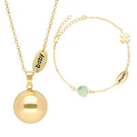 Bola Set Ketting En Armband Stone Beads Mum / Baby Charm Gold Plating