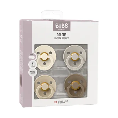 BiBs Colour Fopspeen - Rond - 4 Stuks - 6-18 Mnd - Ivory/Sand/Vanilla/Dark Oakk