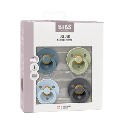 BiBs Colour Fopspeen - Rond - 4 Stuks - 0-6 Mnd - Petrol/Sage/Baby Blue/Iron