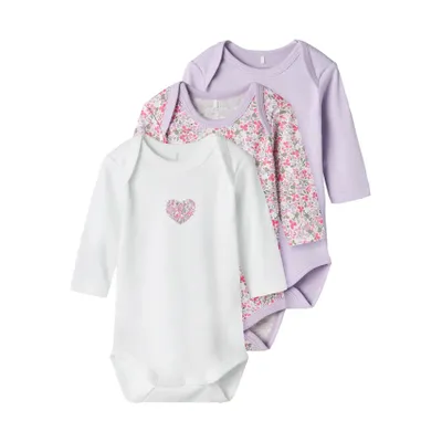 Name It Romper 3-Pack - Petit Flower - Pastel Lilac - Maat 50