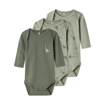 Name It Romper 3-Pack - Dino - Agave Green - Maat 50