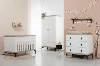 Interbaby Ledikant 60 x 120 - Commode 3 Laden Strips Wit