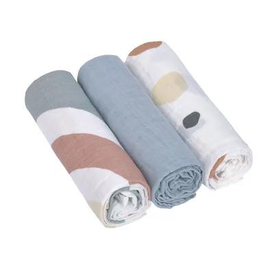 Lässig Swaddle & Burp Blanket L Rainbow Powder Blue 85 x 85 cm