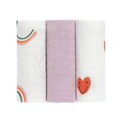 Lässig Multidoek Swaddle & Burp GOTS Happy Rascals 60x60cm 3Pack