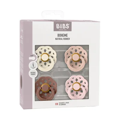 BiBs Boheme Fopspeen - Rond - 4 Stuks - 0-6 Mnd - Ivory/Blush/Woodchuck/Blossom