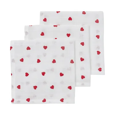 Meyco Baby Monddoekjes Hydrofiel Sweet Heart Red 30 x 30 cm 3-Pack