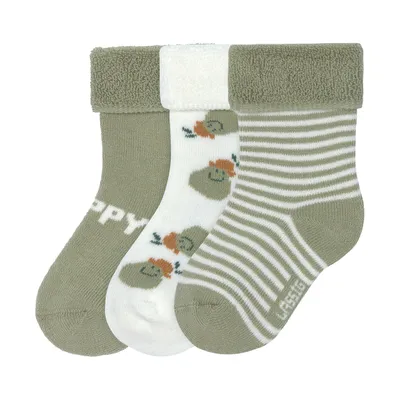 Lässig Terry Socks GOTS - 3-pack - Pear Light Khaki