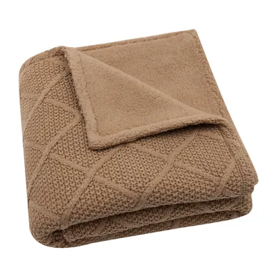 Jollein Check Knit Wiegdeken - 75 x 100 cm - Biscuit / Teddy Fleece 