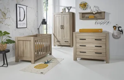 TWF Meegroeibed 60 x 120 Incl. Bedbankzijde en 1 Persoons Zijdes - Commode - Hanglegkast Stanford