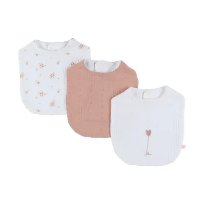 Noukie's Slabbetjes Set - Vintage Flowers - Wit/Roze