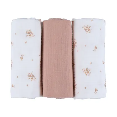 Noukie's Hydrofiele Doeken Set - Vintage Flowers - 70 x 70 cm - Wit/Roze