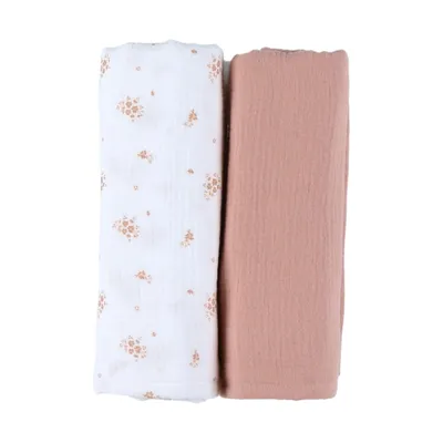 Noukie's Hydrofiele Doeken Set - Vintage Flowers - 100 x 100 cm - Wit/Roze