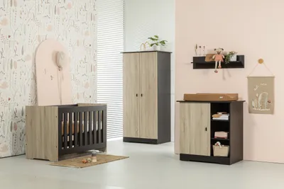 Interbaby Ledikant 60 x 120 - Commode 1 deur 3 vakken Basalt