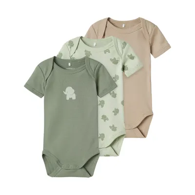 Name It Romper - 3P SS Solid Rib - Elephant