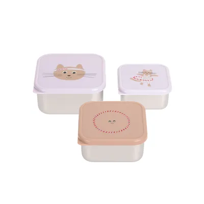 Lässig Tiny Team Cat Snackbox - 3 Stuks - Roestvrijstaal - Paars