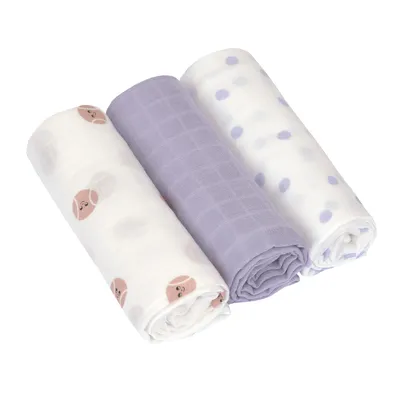Lässig Tiny Team Swaddle - 3 Stuks - 80 x 80 cm - Heavenly Soft - Pastel Lilac