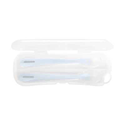 Kikkaboo Lepel Met Doosje Siliconen Blauw 2 Stuks