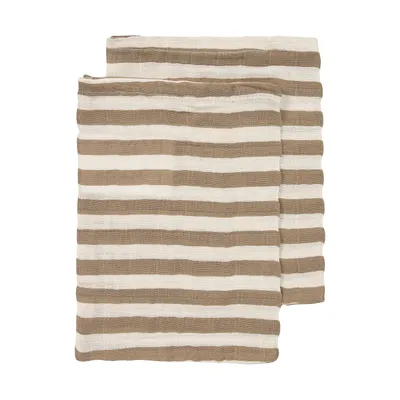 Meyco Baby Fat Stripe Washandjes - 2 Stuks - Pre-washed Tetra - Taupe