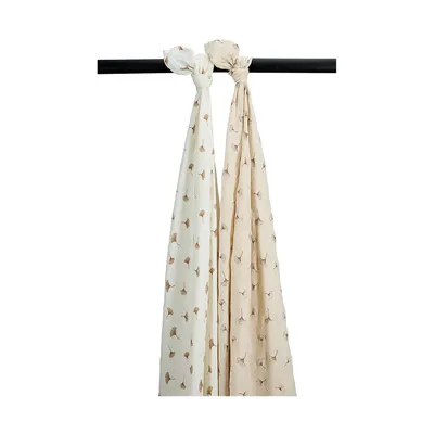 Meyco Baby Gingko Swaddle - 2-pack - Offwhite/Soft Sand - 120x120 cm
