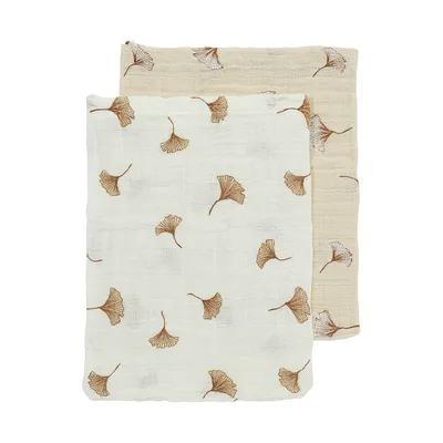 Meyco Baby Washandjes - Gingko - 2-pack - Offwhite/Soft Sand - 20x17 cm