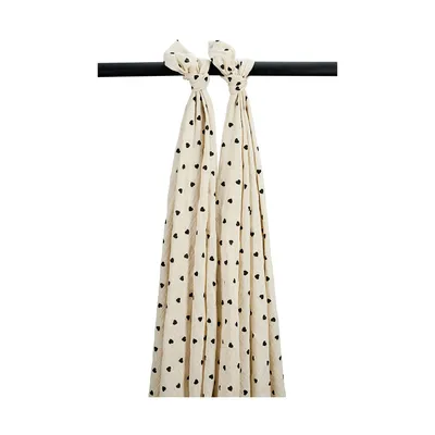 Meyco Baby Sweet Heart Swaddle - 2-pack - Soft Sand/Black - 120x120 cm