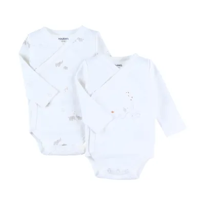 Noukie's B&M Rompers - 2 stuks - Lange Mouw - Bio Katoen - Wit