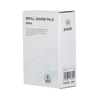 Puck Lemon Navulzakjesrol voor Luieremmer Emma - 3 stuks - Wit